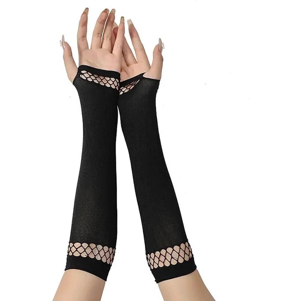 Women's Fishing Halloween Black 8 Net Gloves Fingerless Gothic Accessories